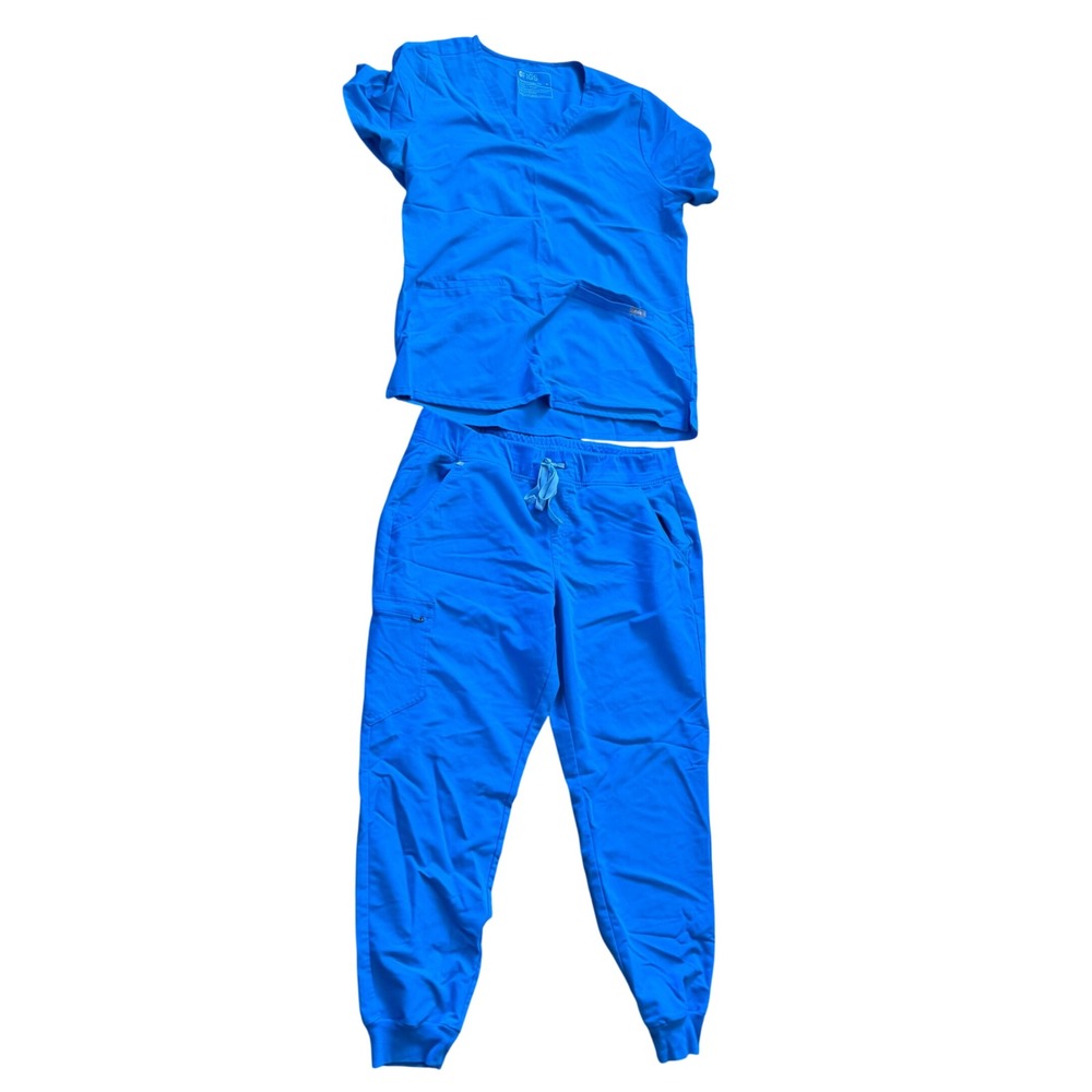 FIGS Technical Collection XL Blue Scrub Set V-Neck Top & Jogger Pants